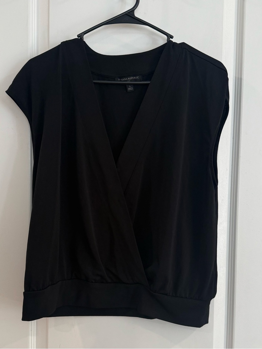 Banana Republic Black Wrap Front Cap-Sleeve Blouse
